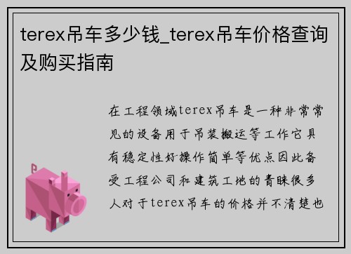 terex吊车多少钱_terex吊车价格查询及购买指南