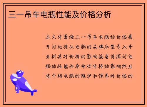 三一吊车电瓶性能及价格分析