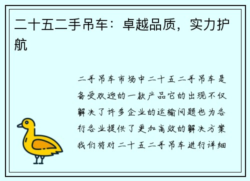 二十五二手吊车：卓越品质，实力护航