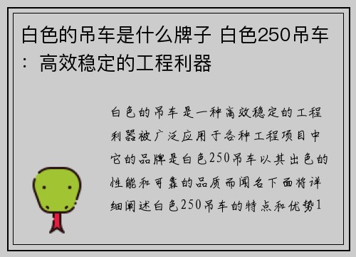 白色的吊车是什么牌子 白色250吊车：高效稳定的工程利器